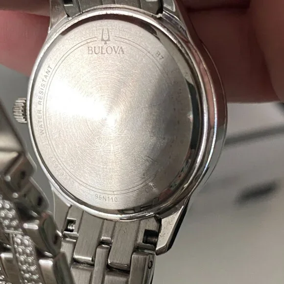 Ladies' Bulova Crystal Accent Watch with Black Dial (Model: 96N110)